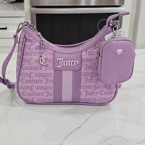 Juicy Couture Lavender Logo Shoulder Bag with Striped Panel